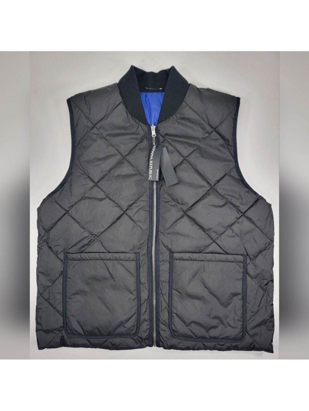 NEW Banana Republic Tailored Performance Reversible Quilted Vest XL Black / Blue